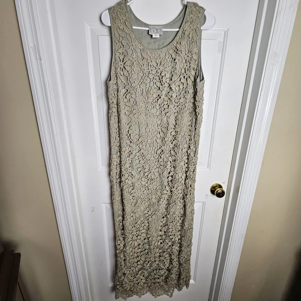 LIM'S Women Delicate Taupe Crochet Maxi Dress Size Large - Picture 1 of 15